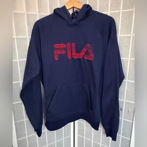 Fila Men's Dark Blue Hoodie with Red Logo